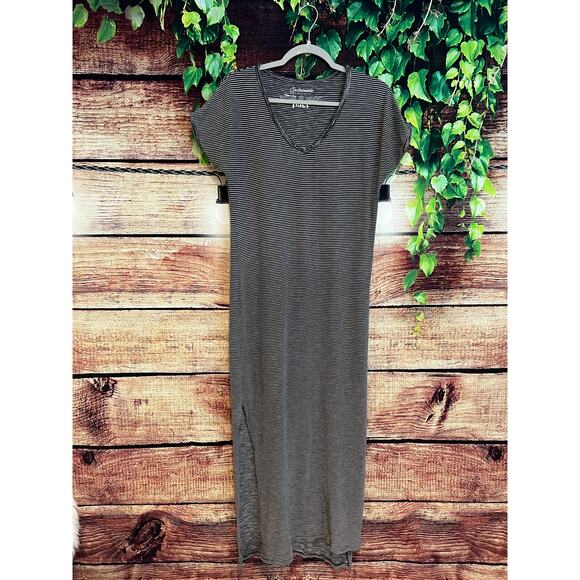 Pact Maxi Shirt Dress Sz S Striped Organic Lightweight Knit Cap Sleeve Side Slit - Picture 1 of 6